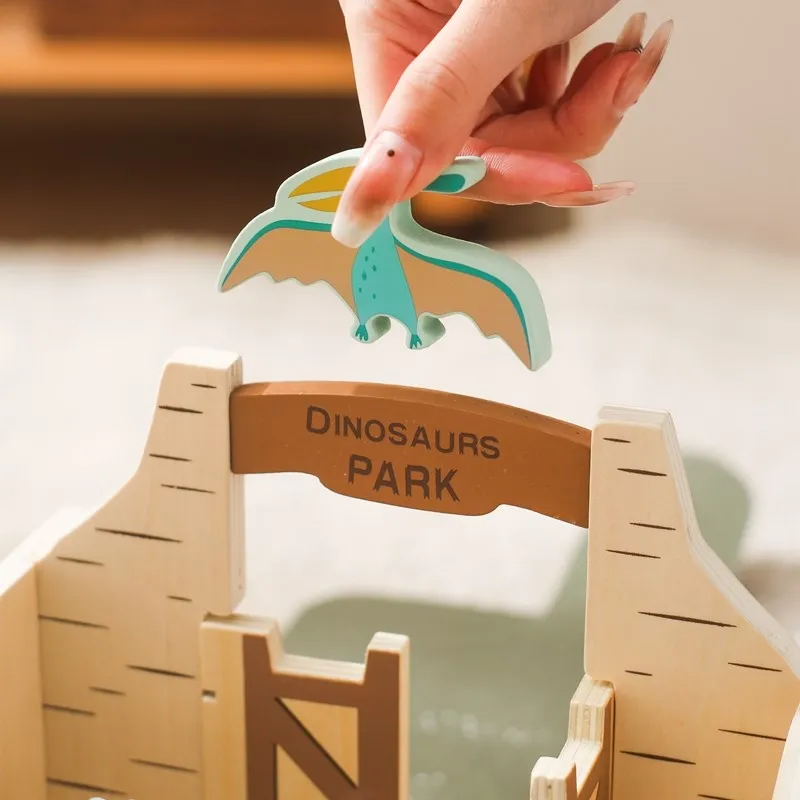 Montessori Dinosaurus Scène Gebouw Speelgoed Stapelen Bouwsteen Speelgoed Roman Houten Montessori Educatieve Drukke Doos Pasgeboren Puzzel