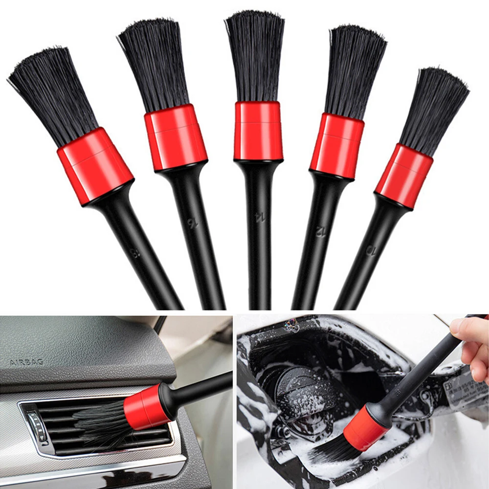 Kit com 5 Pincéis de Detalhamento Automotivo para Limpeza Completa Interna e Externa de Carros e Motos
