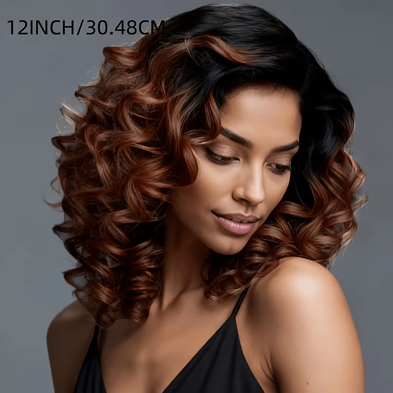 12-inch deep brown ladies' wig with a fluffy curly hairstyle, suitable for daily wear, special occasions, and Halloween