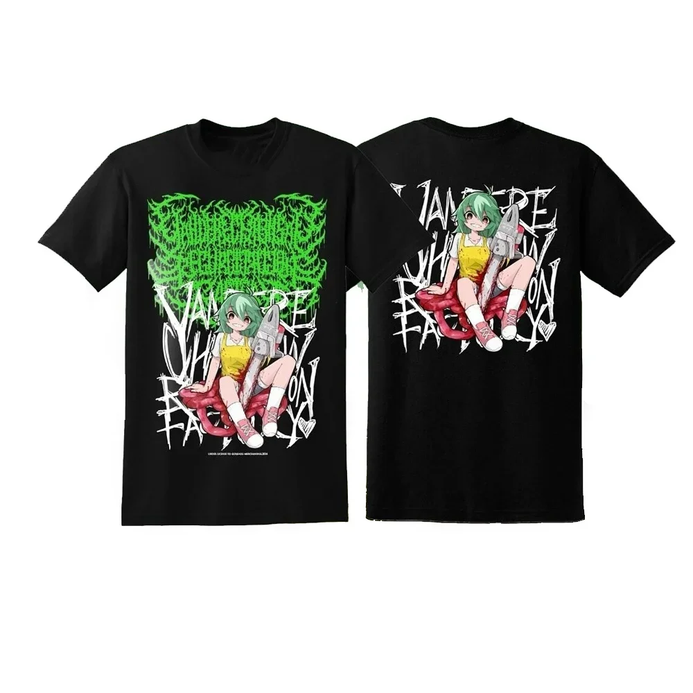 الكلاسيكية Yandere بالمنشار مصنع بالمنشار صلصة الذهب الأسود الظلام روك أنيمي البعد الثاني قصيرة القطن الخالص طاقم الرقبة تي شيرت