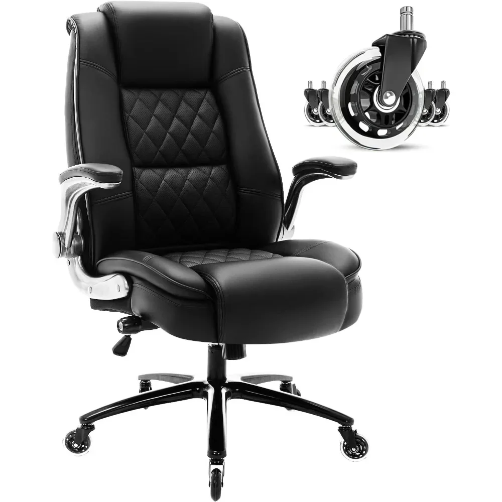 High Back Chair--Flip armrests adjustable built-in lumbar support, executive computer office chair, task chair, padded