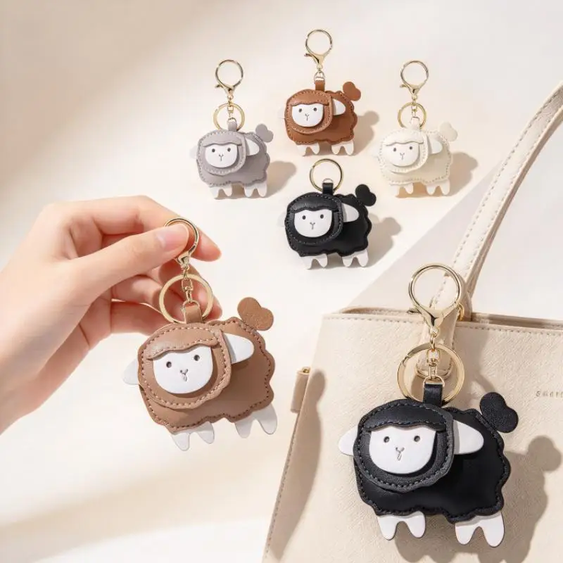 Cute Sheep Leather Keychain Creative Cartoon Lamb Bag Charm Non-toxic Leather Key Ring Gift for New Year Holiday