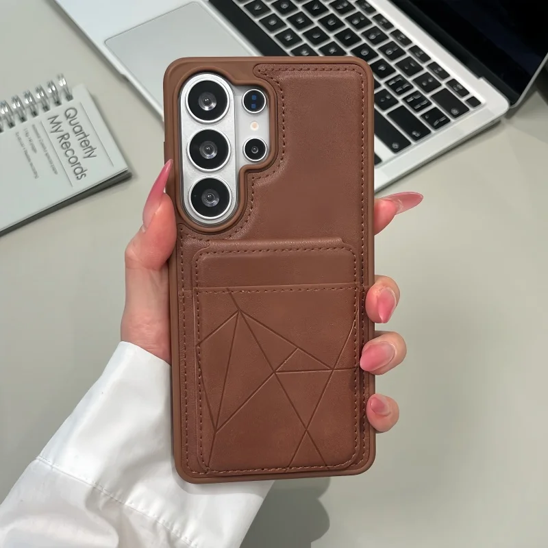 Business Leather Slots Kickstand Phone Case For Samsung Galaxy S26U S25 Edge S22  S23 S24 Ultra Plus FE Wallet Card Holder Cover