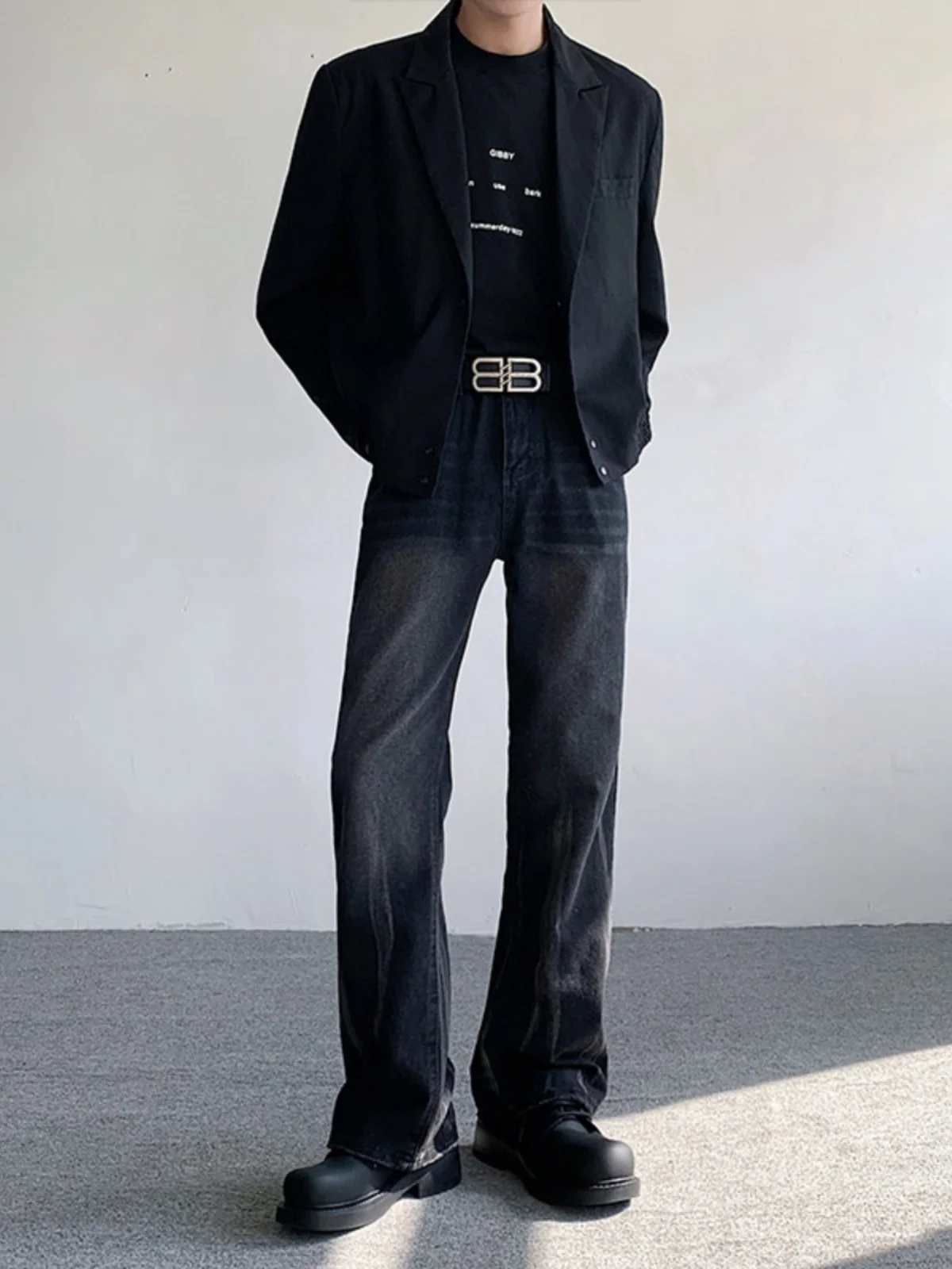 

Свободные мужские джинсы-клеш в стиле High Street, модные, весенне-осенние, в американском ретро-стиле, длинные брюки для молодежи