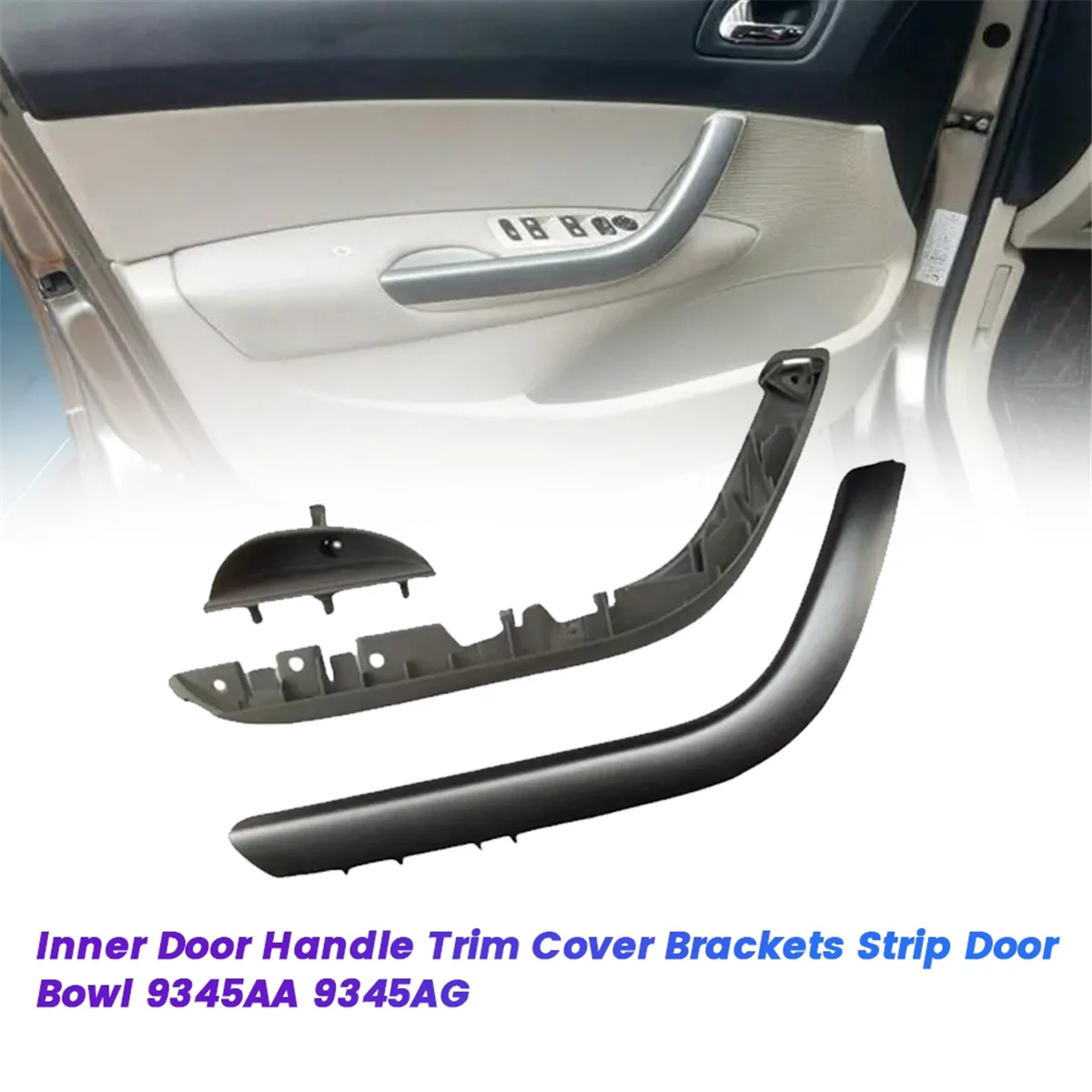 3Pcs Left Front Door Handle Cover Plate Trim Strip Brackets +Inner Door Bowl for Peugeot 408 1.6i 2.0i 9345AA 9345AG