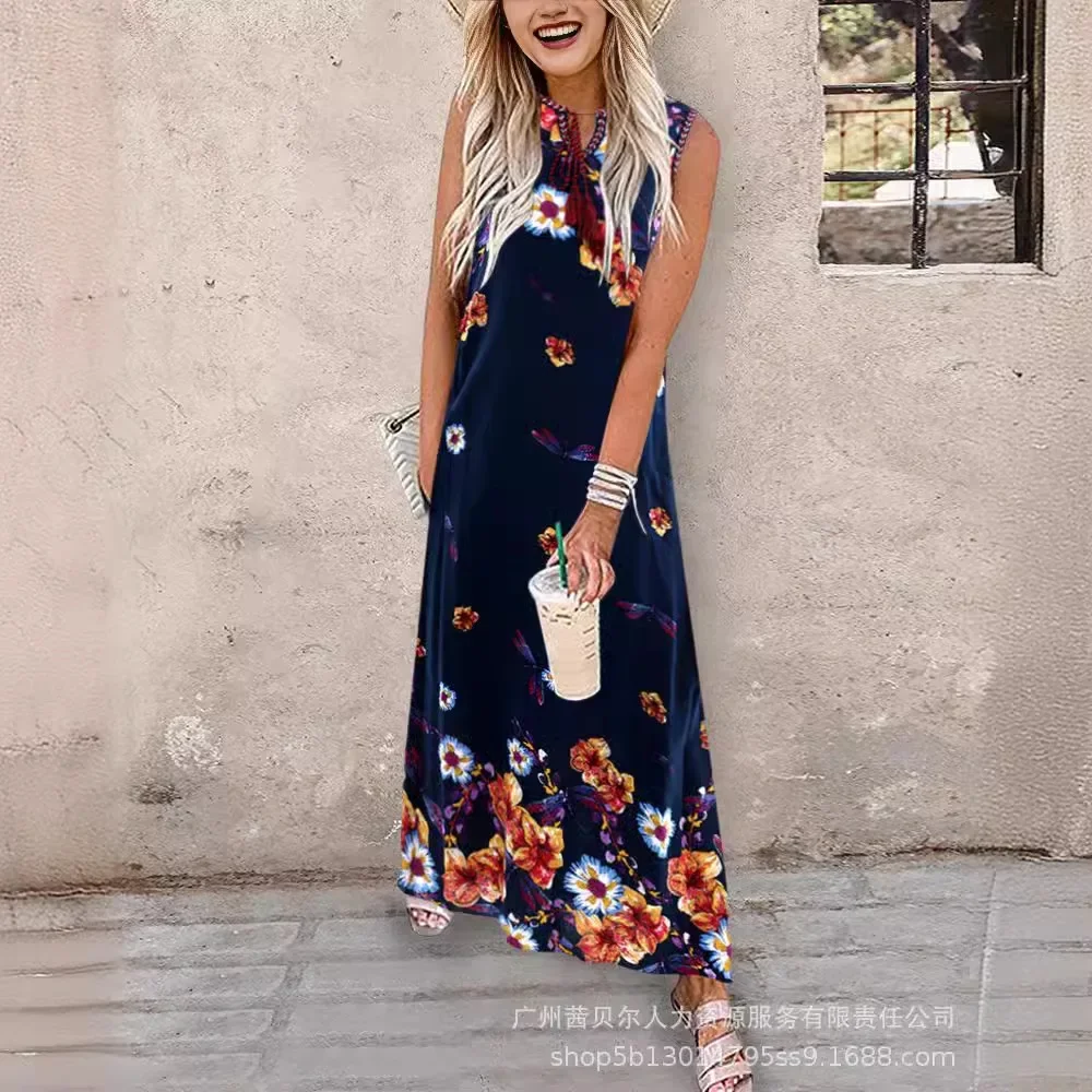 

Floral Print Sleeveless Tied Detail Maxi Dress Women High Waist Long Dress Summer Fashion Casual