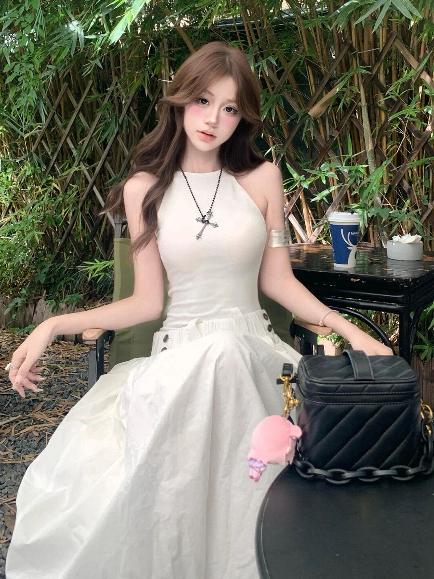 Superbe gilet blanc Dr femmes été nouveau Sle taille couchée Utile Long Dr faux deux pièces doux japonais Sle A-Li...