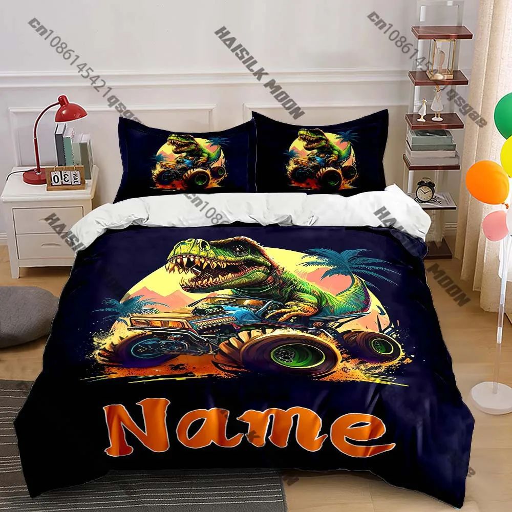 

Cartoon Monster Dinosaur Truck Pattern Series Duvet Cover 3 Piece Bed Set, Room Personality Bedding Decor for Teens Kids