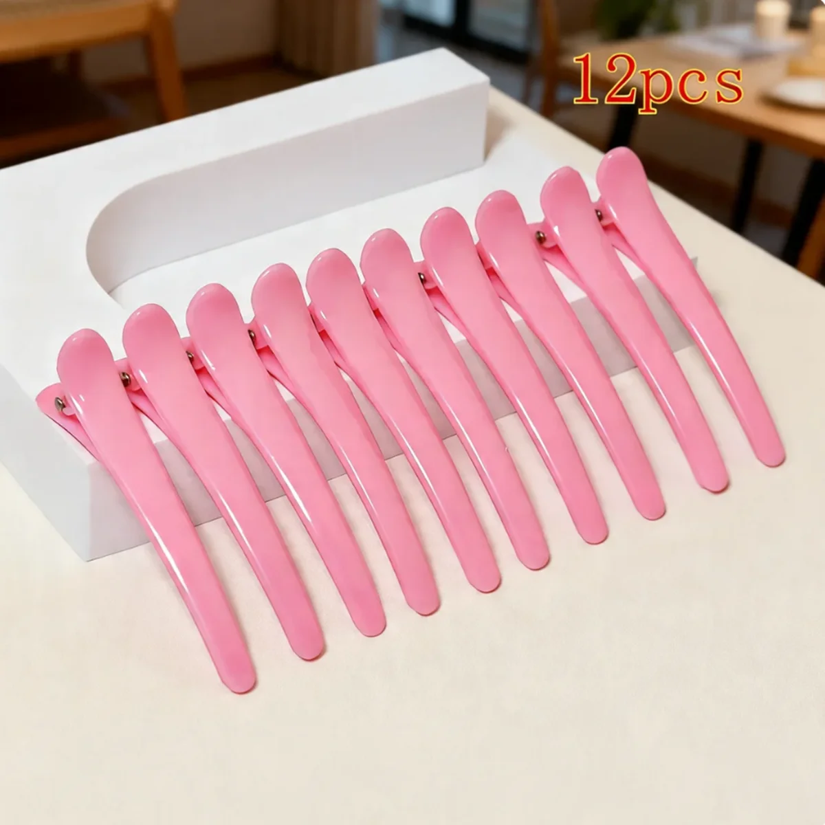 Juego de 12 Pinzas de Pelo de Plástico Rosa Tipo Cocodrilo, Pinzas de Pelo Antideslizantes Tipo Pico de Pato, Accesorios de Peluquería para Mujer