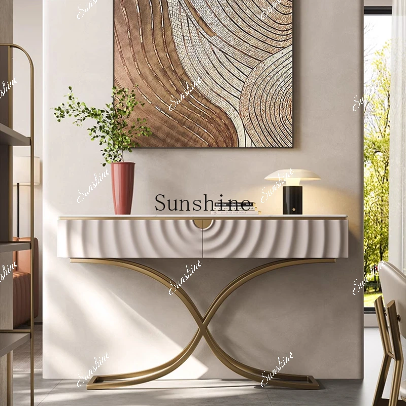 Light luxury natural marble entrance cabinet home modern high-end solid wood design facing the door  FT