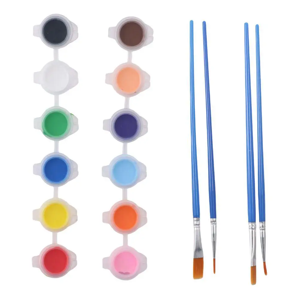 Pigment Acrylic Paint Set Art Craft Wood 6/12 Colors Paint Set Container Paint Brushes For Adults