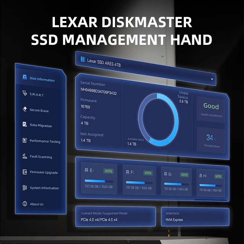 Lexar SSD THOR PRO 7000MB/s PCIe 4.0x4 NVMe 1TB M.2 2280 Internal Solid State Hard Disk for PC Gamer