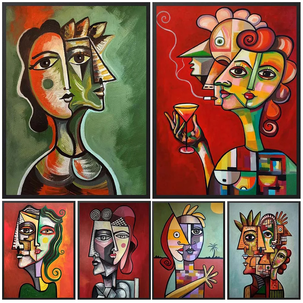 

Double Faced Woman Portrait Surrealism Girl Poster Wall Art Canvas Painting Home Decor Wall Pictures For Living Room Unframed