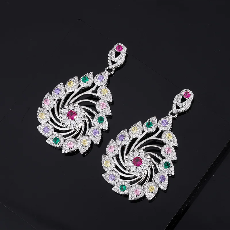 European American Fashion Colorful Crystal Windmill Flower Hoop Earrings Folk Custom Women's Jewelry Banquet Cocktail Club Gift