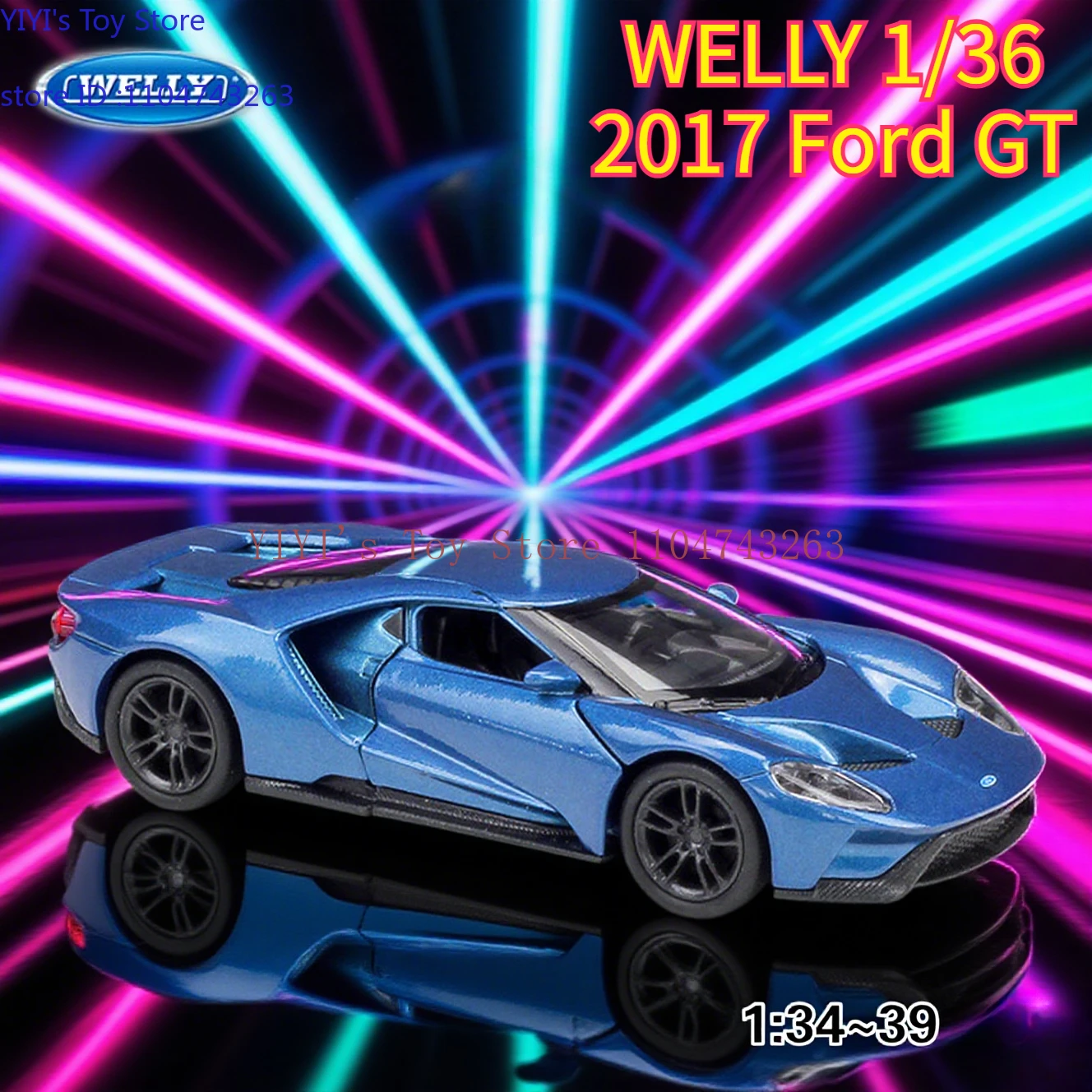 WELLY 1:36 2015 Ford Mustang GT 2017 Ford GT Modello di auto in lega Tirare indietro le auto I bambini raccolgono regali H25L26