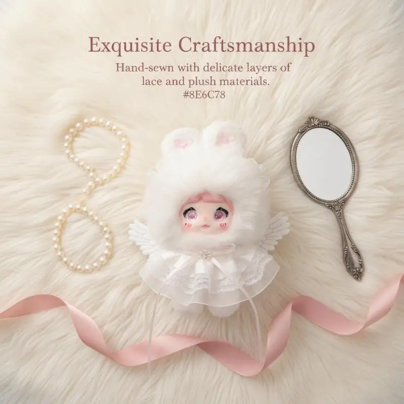 Stuffed Fluffy Bunny Plush Keychain with Lace Dress Wing Design Cute Bag Pendant Purse Decor Fashion Accessory for Females