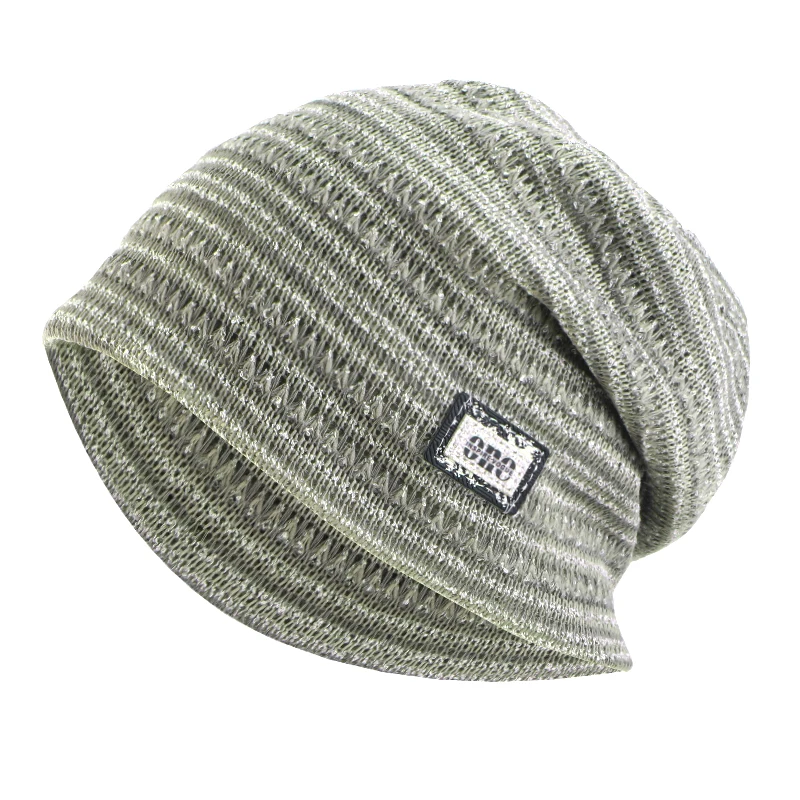 Neue trendige Damen-Doppelschicht-Stretch-Strickmütze, atmungsaktive, winddichte Slouchy-Beanie, gestreifte Bucket-Mütze, Herren-Tanz-Hiphop-Mütze – Detail 4