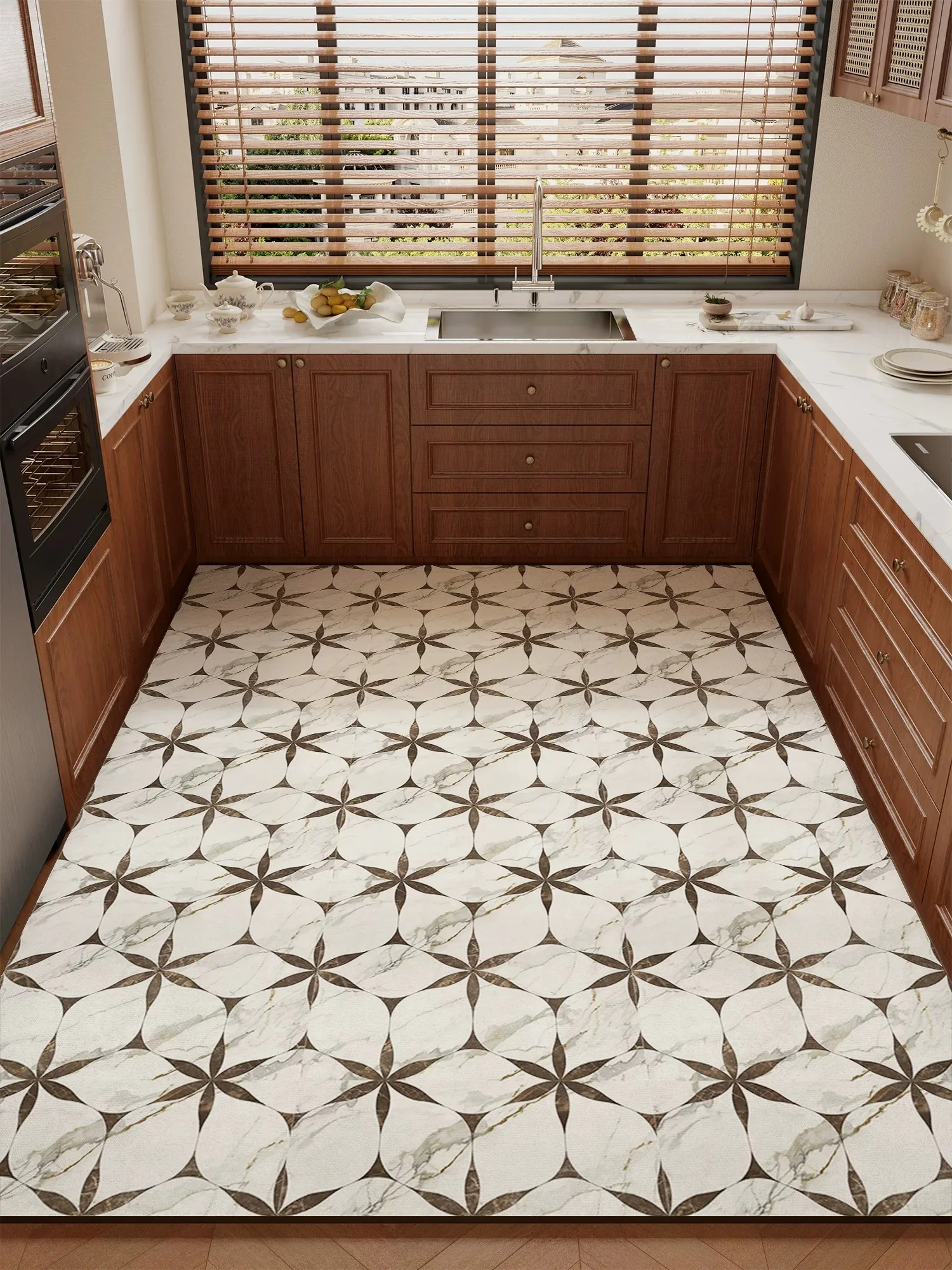 Non-slip Kitchen Floor Mat Scrubable Pvc Waterproof Carpet Oil-proof Dirty Resistant Rug Geometric Pattern Home Decoration Rugs