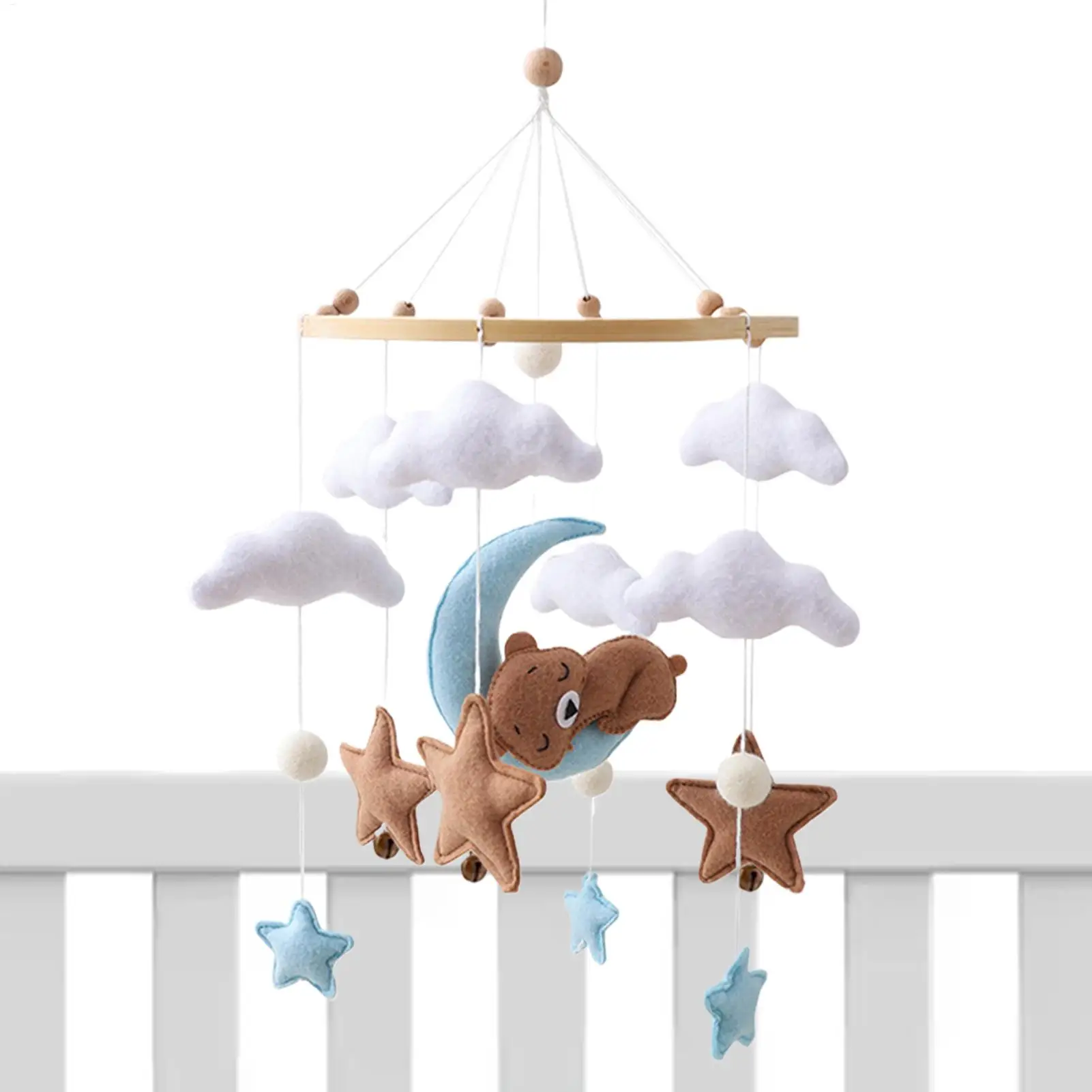 Bebê móvel pendurado chocalho brinquedos cama de madeira sino feltro nuvem veludo urso boneca brinquedo recém-nascidos música cabide berço suporte móvel presentes