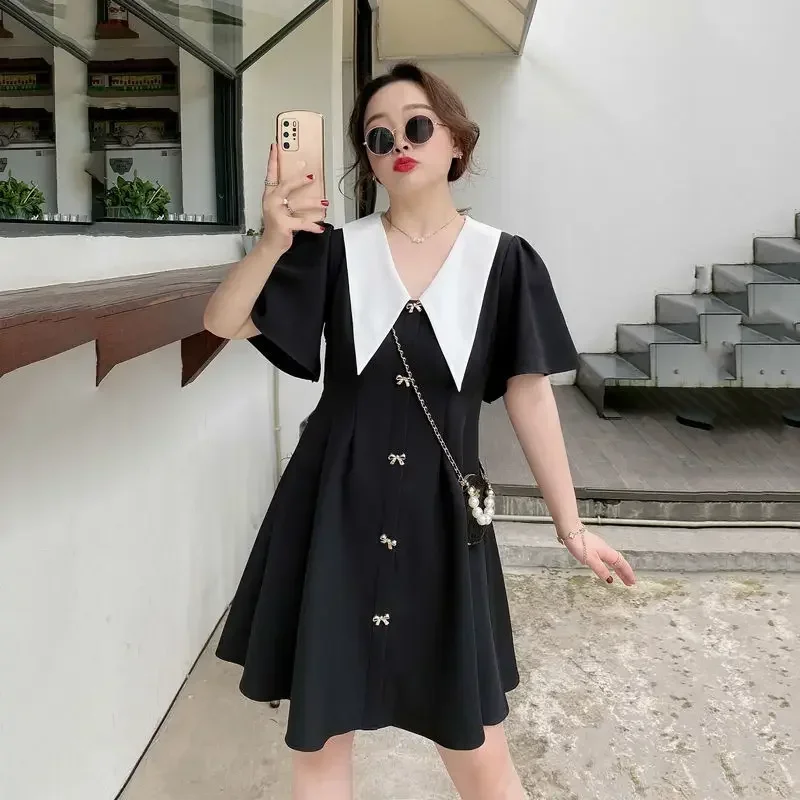 Kawaii Woman Dress Short Satin Fairy Chiffon Cute Silk Dresses for Women 2024 Black Clothes Mini One-piece Y2k Hot Cotton Trendy