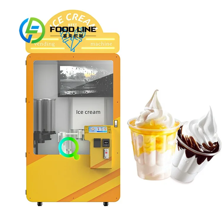Intelligent Robot Ice Cream Vending Kiosk Multi Flavor Soft Serve Maker For Street Food Business And Public Place Use