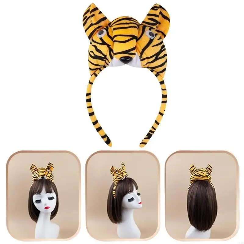 Costumo Tigre Animal Conjunto para Girls Tigre Ears Bandra da cabeça Baça