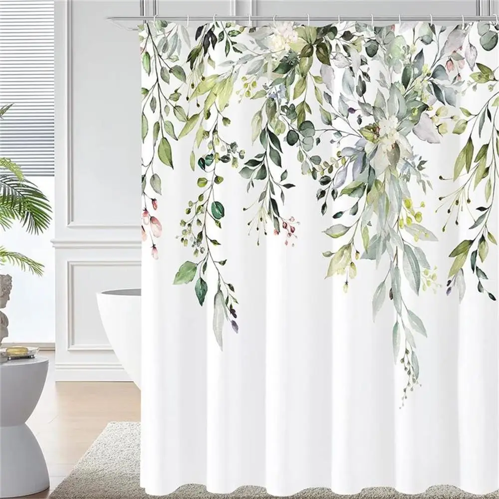 Blue Floral Shower Curtain Watercolour Plants Flowers Dandelion Modern Simple Bathroom Curtains Set Polyester Fabric Home Decor