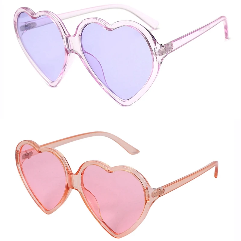 2X 90S Vintage Glasses Fashion Large Women Oversized Heart Shaped Retro Sunglasses Cute Love Eyewear(Pink&Purple)