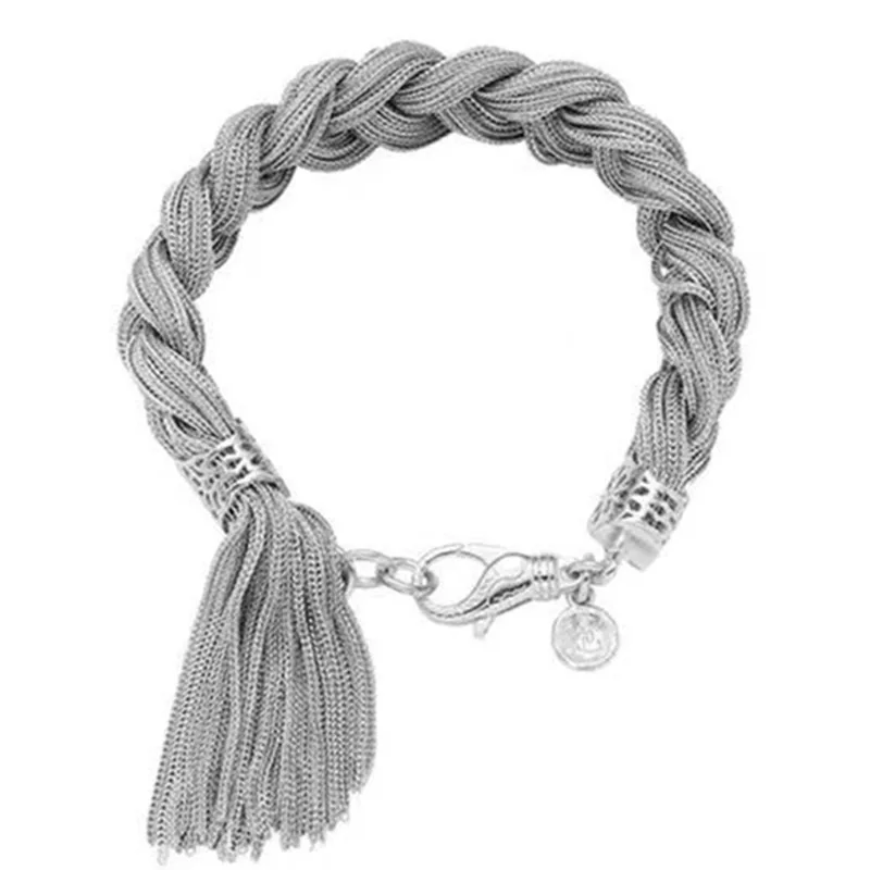 Sterling silver S925 silver braided twist dreadlocks bracelet unique design Heavy industry retro Thai silver fringe light luxury