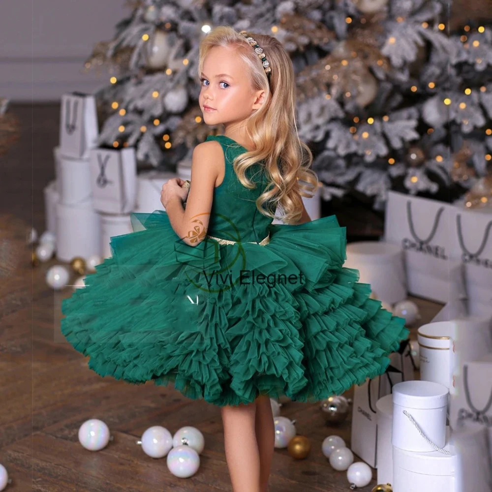 Green Strapless Flower Girls Dresses with Tiered 2024 Summer New Sleeveless Wedding Party Dresses with Bow فلور فتاة اللباس