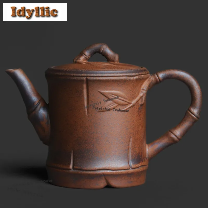 170ml Coarse Pottery Bamboo Rhythm Teapot Elegant Tea Infuser Pot Tea Maker Kettle With Filter Flower Tea Chinese Tea Set Craft