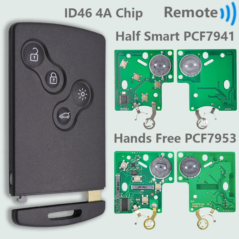 DR Half Smart/Handsfree ID46 4A PCF7953M Slimme Auto Afstandsbediening Sleutel Voor Renault Megane Laguna Grand Scenic fluence Clio IV Captur - afbeelding 2