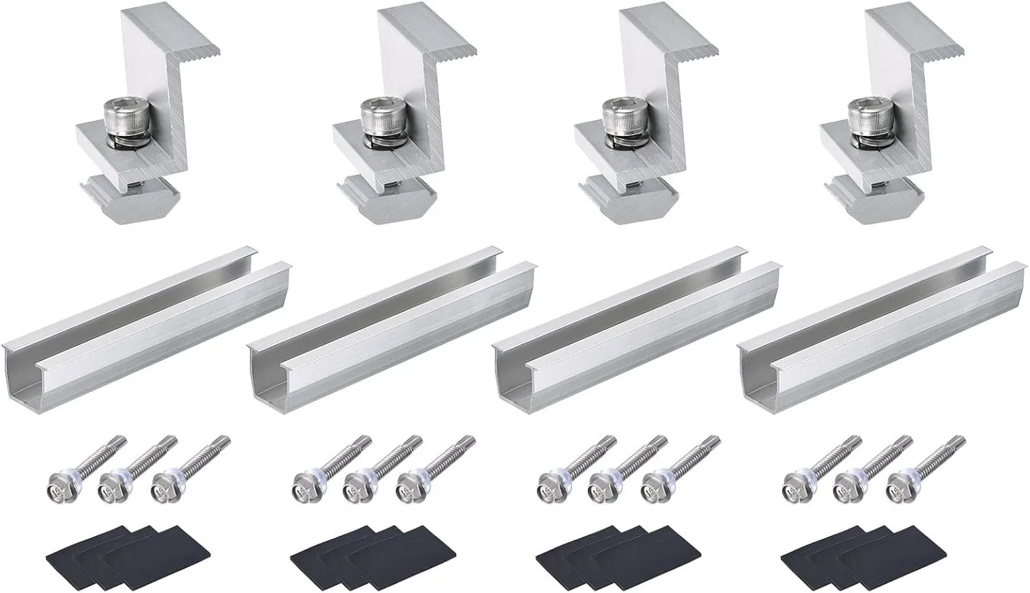 

4/6 x 200mm Solar Panel Mounting Brackets, Roof Mount Kit, Rails and Clamps Included for Thickness 1.18”-1.38”