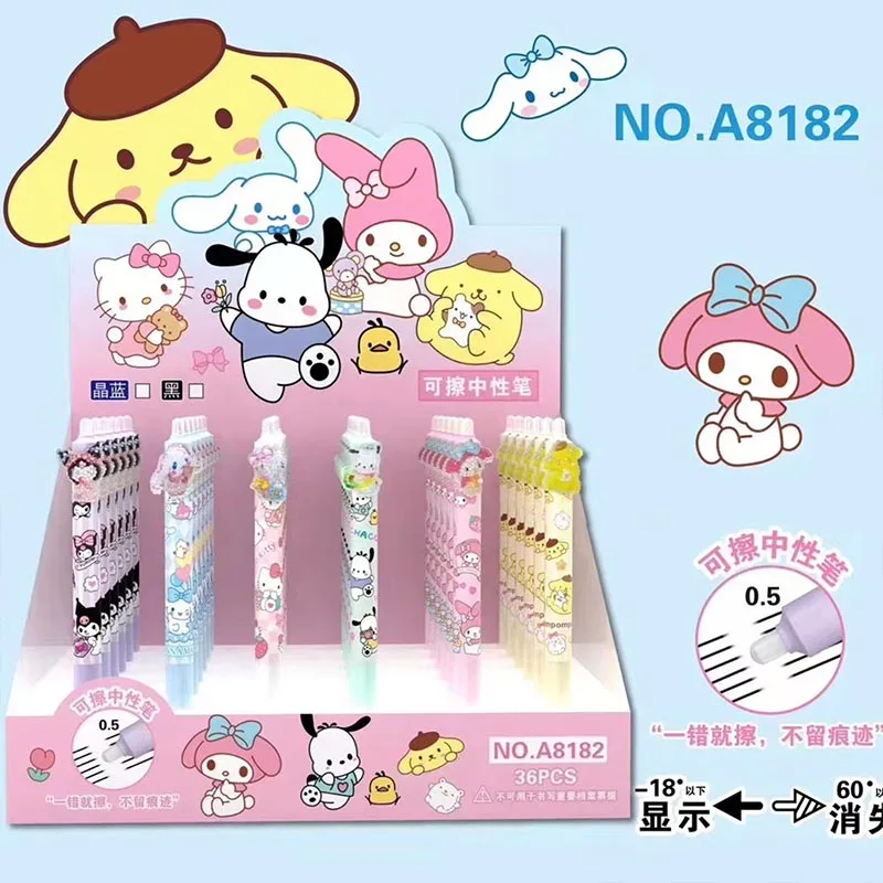 36pcs/lot Kitty Melody Erasable Gel Pen Kawaii Pochacco 0.5mm Blue Ink Neutral Pens Promotional Gift Office School Supply