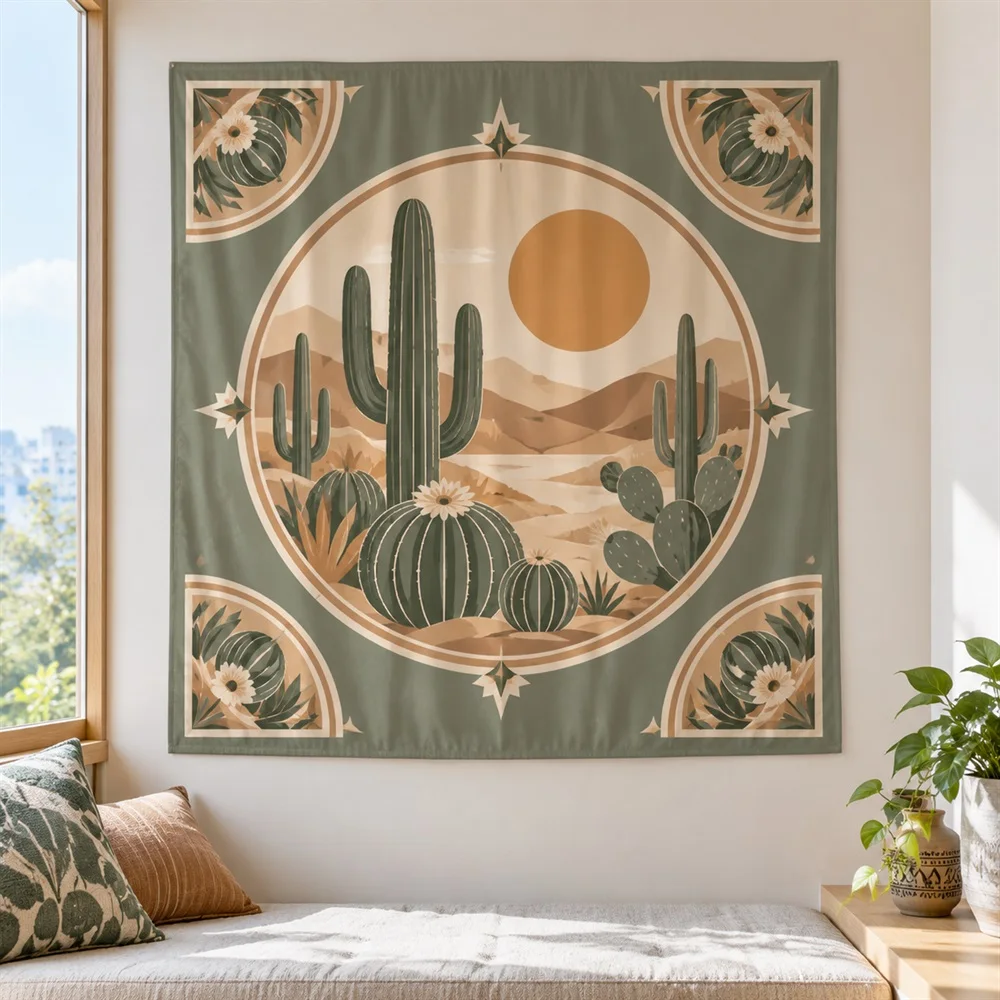 VIKAMA Desert Cactus Tapestry Wall Hanging, Sunset Boho Wall Art, Western Decor for Living Room Bedroom Kids Room Dorm