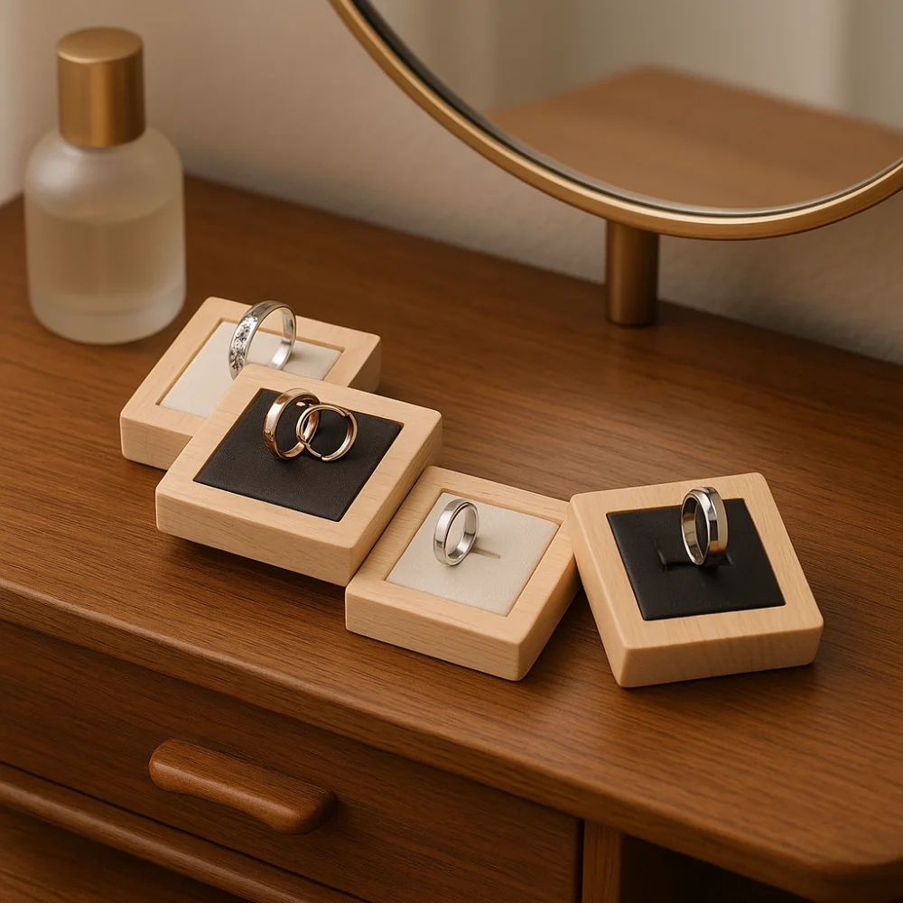 

Ring Holder Case Wooden Jewelry Show Props Ring Display Rack Solid Color Earrings Rings Organizer Jewelry Display