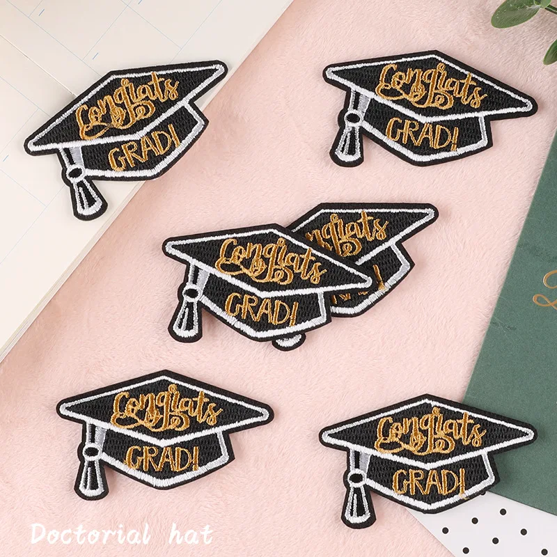 

Graduation Season Bachelor Hat Iron-On Badge Patches for DIY Hole T-shirt Backpack Clothing Pants Notebook Appliques Sticker