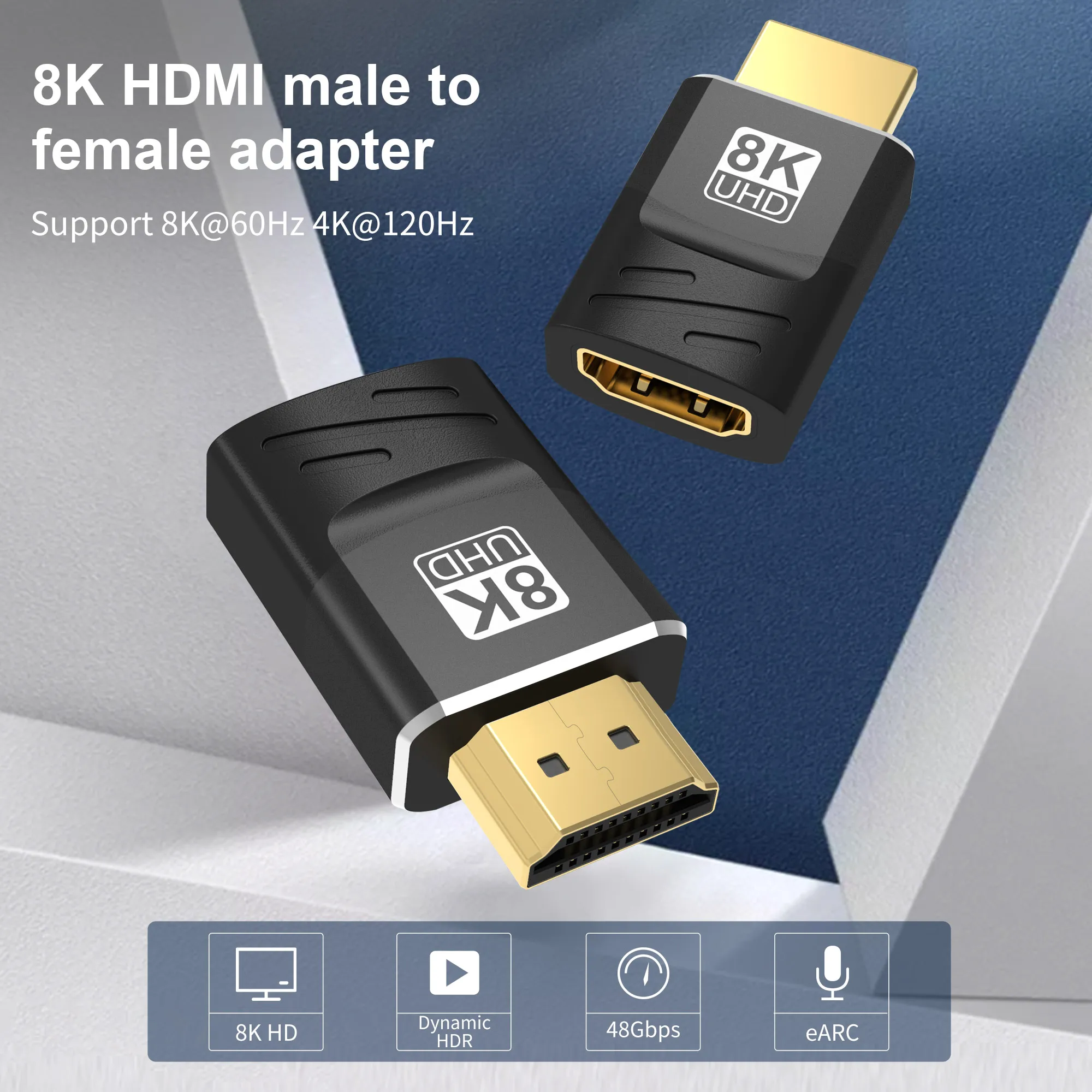 HDMI-Compatible Male to Female Extender 90/270 Degree Right-angle Adapter 8K 60Hz 4K 120Hz 48Gbps HDR Video for PS5 Laptop HD TV