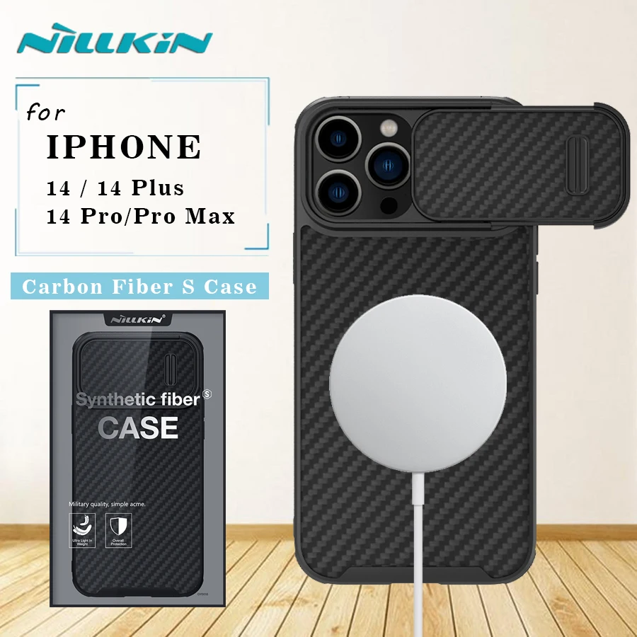 

Магнитный чехол Nillkin Magsafe Carbon Case для iPhone 13 14 Plus Pro Max, защитная задняя крышка для камеры для iPhone 14 Plus Pro Max