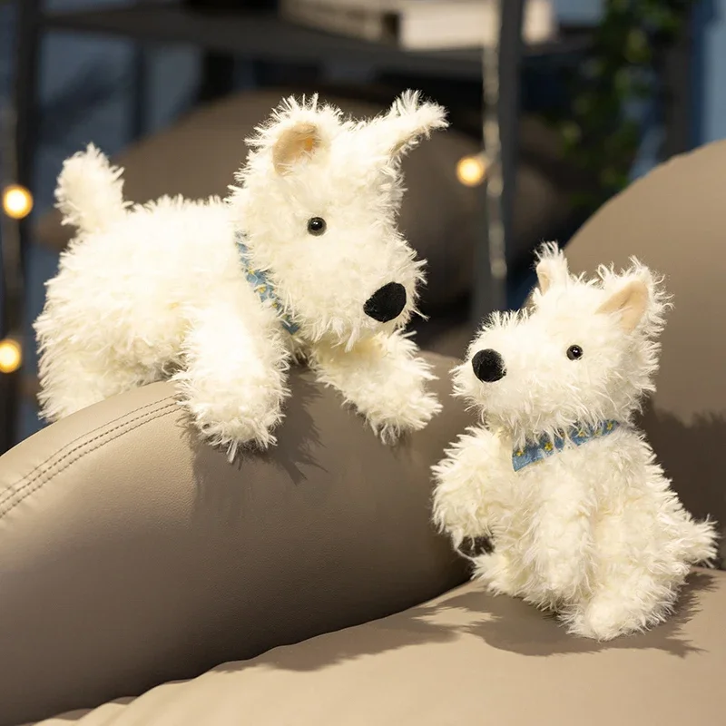 20/24cm Fluffy West Highland White Terrier Plush Toy Kawaii Scarf Dog Lovely Huggable Plushie Toy Nice Gift