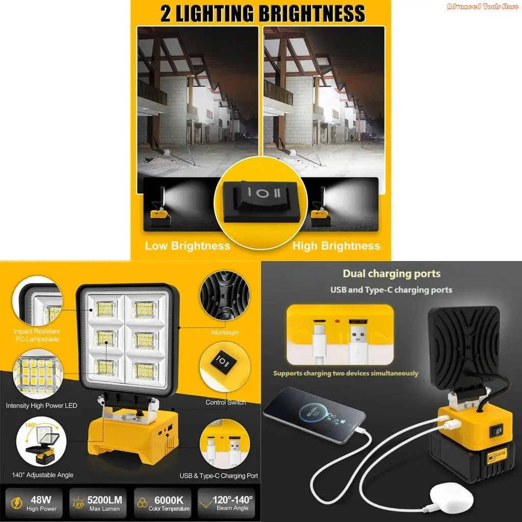 

2Pcs Cordless LED Work Light Flashlight for Outdoors and Job Site Lighting W91B