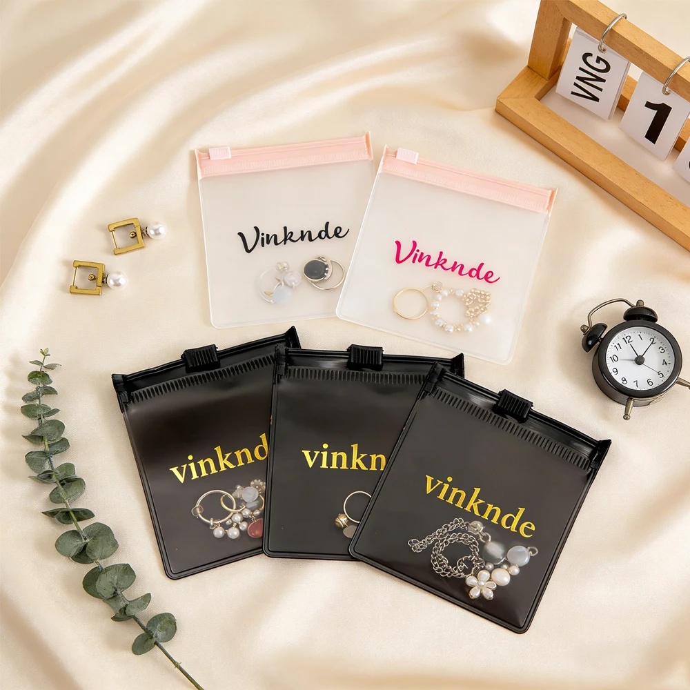

50/100 Custom Logo Jewelry Packaging Pouch Balck White Pvc Transparent Zipper Bag Plastic PP Earrings Rings Package Dust Bag