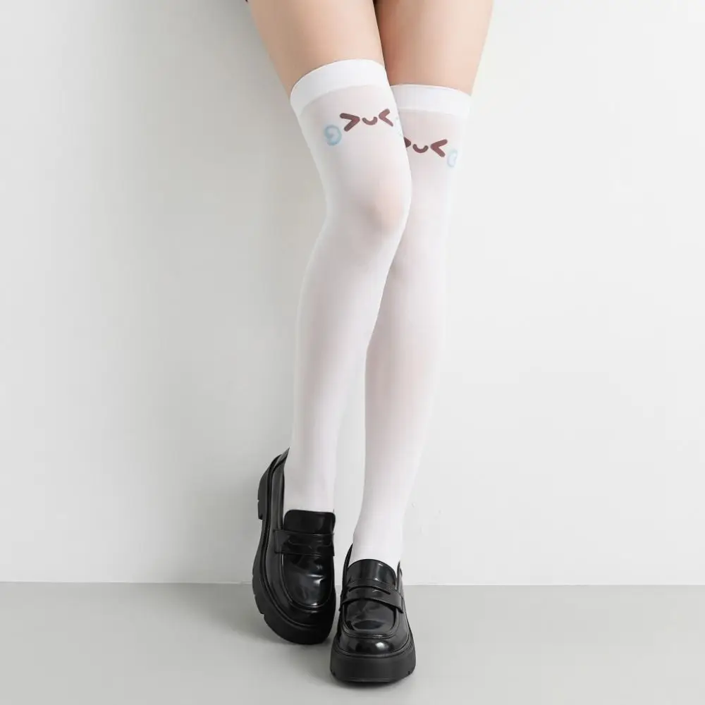 Fashion Printed Design Kawaii Stockings Cat Ear JK Lolita Knee High Socks Cute Expression Thigh High Stockings Anime Convention