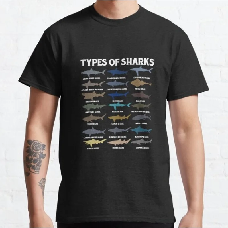 

Sharks Species 21 Types Of Sharks Cool gift Short Sleeve t shirt Vintage Graphic Tee 100% cotton printed clothes All size Tops