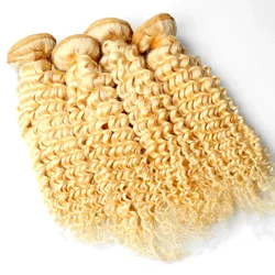 Extensions de cheveux brésiliens à vague profonde, cheveux vierges, 613 cheveux humains, faisceaux blonds, double trame, naturel, 10A, 3, 4 pièces, 100% faisceaux