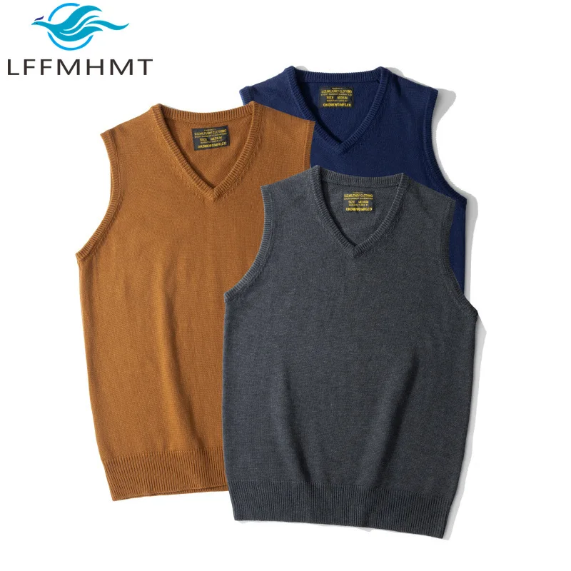 

5102 British Campu Style V-neck Sweater Vest For Men Solid Color V-neck Classical Thick Warm High Quality Pullover Knitwear Tops