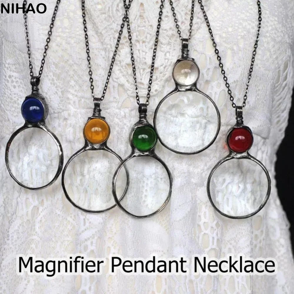 Metal Circular Magnifying Glass Pendant Fashion Reading Amplifier Sweater Chain Pendant Portable BoHo Style