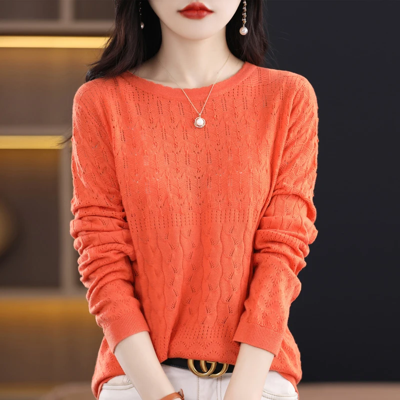 2023 New Cashmere Sweater Women\'s Sweater Women\'s Hollow Out Design O-Neck Pullover Casual Knitted Top Cashmere Women\'s Sweater