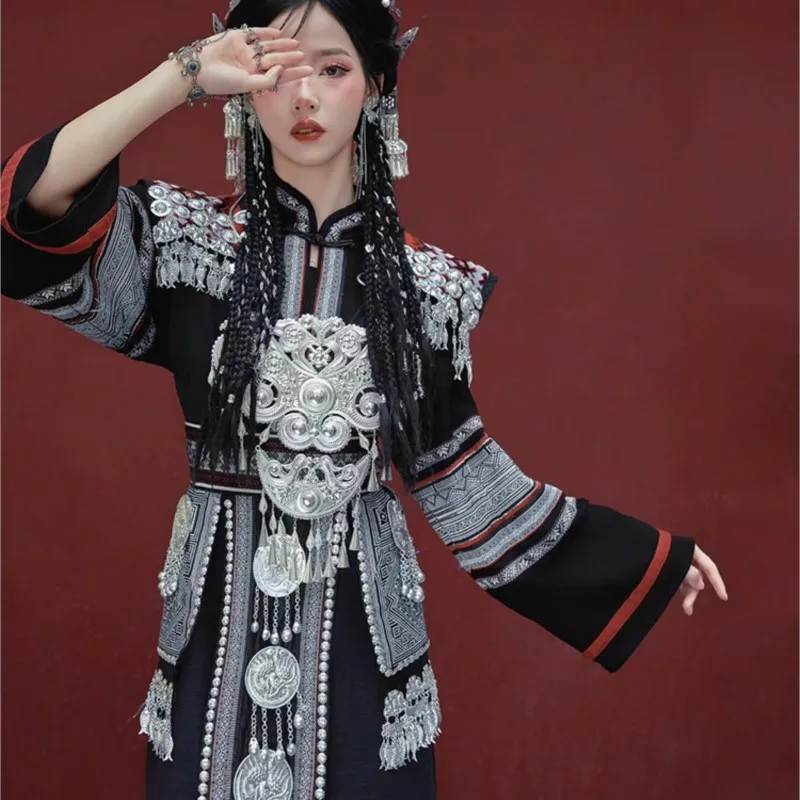 

Embroidery national costume female ethnic style girl studio photo