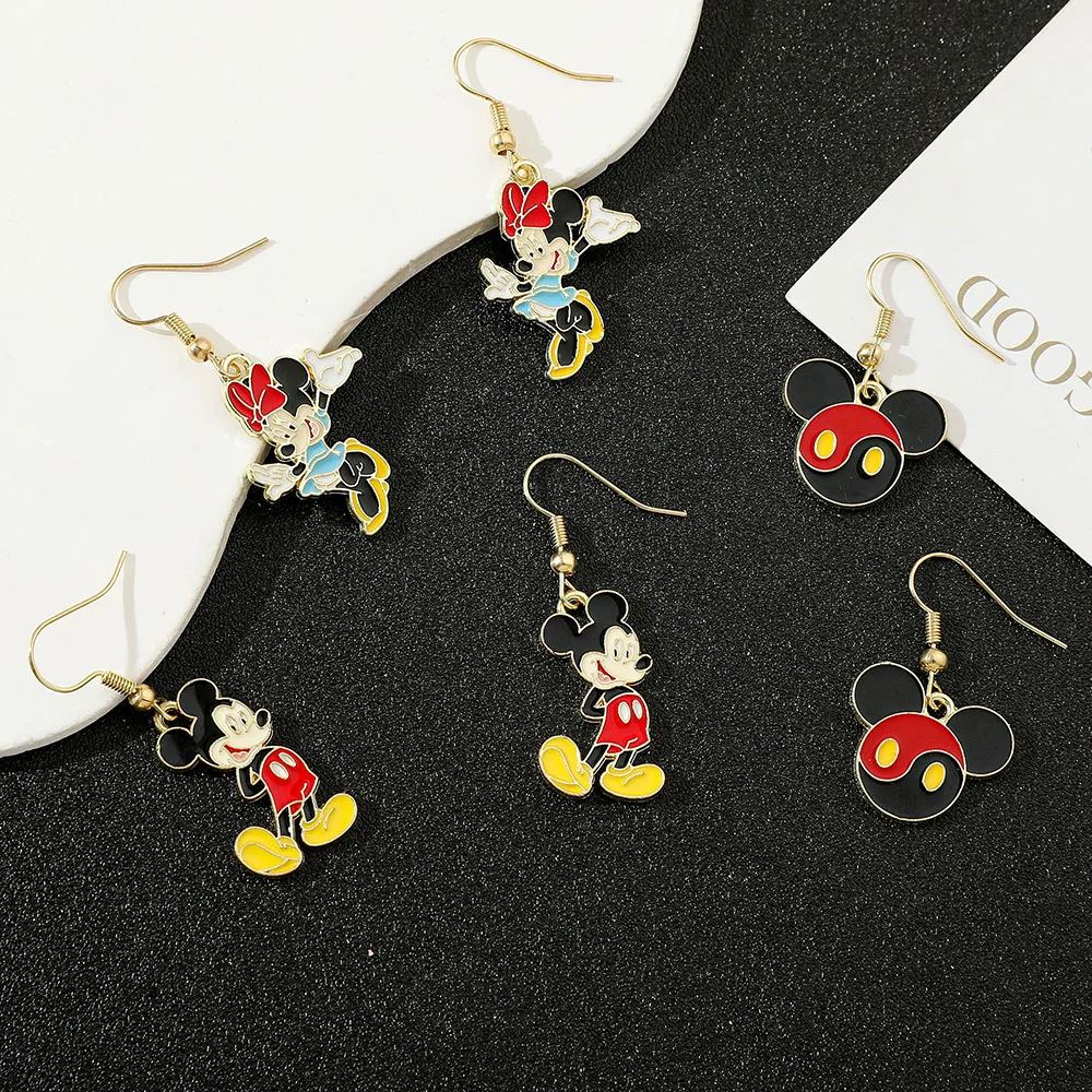 Disney Cartoon Mickey Earrings Cute Minnie Mouse Pendent Hook Earrings New Fashion Jewelry Accessories Party Gifts For Girls